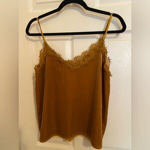 Miss Me Gold Velvet Lace Trim Cami camisole tank L large NWT